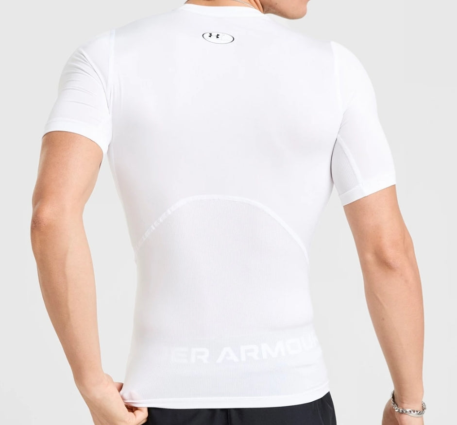 Under Armour Camiseta de Compresión Hombre Blanca Talla M | Manga Corta para Gimnasio, Running y Entrenamiento