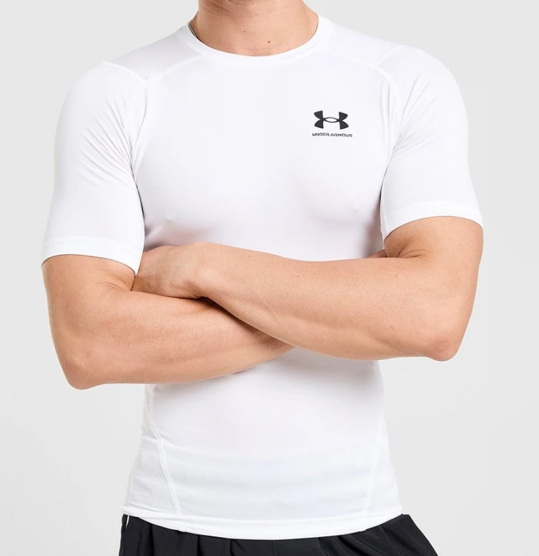 Under Armour Camiseta de Compresión Hombre Blanca Talla M | Manga Corta para Gimnasio, Running y Entrenamiento